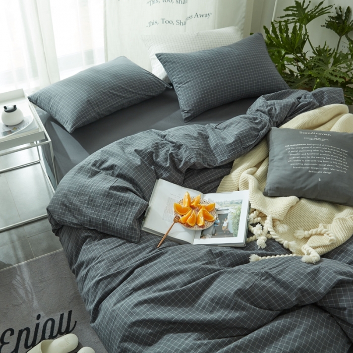 91家纺网 家纺一手货源 找家纺 安莱生活 2021新款全棉水洗棉套件 小灰格