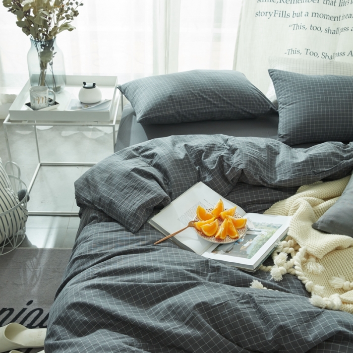 91家纺网 家纺一手货源 找家纺 安莱生活 2021新款全棉水洗棉套件 小灰格