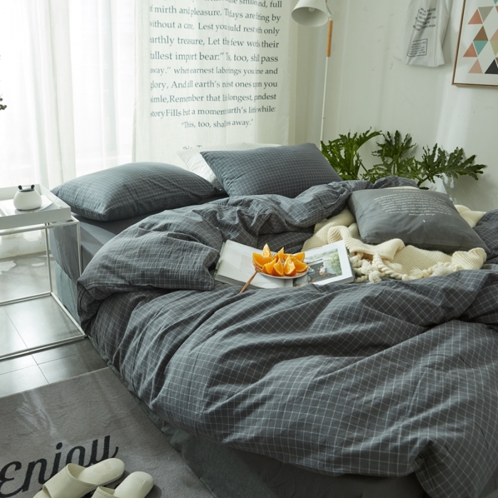 91家纺网 家纺一手货源 找家纺 安莱生活 2021新款全棉水洗棉套件 小灰格