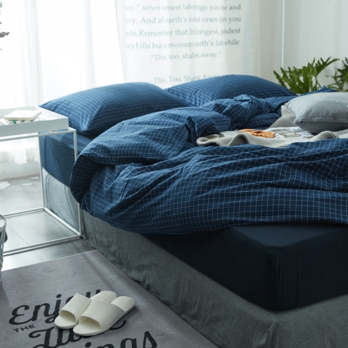 91家纺网 家纺一手货源 找家纺 安莱生活 2021新款全棉水洗棉套件 小蓝格