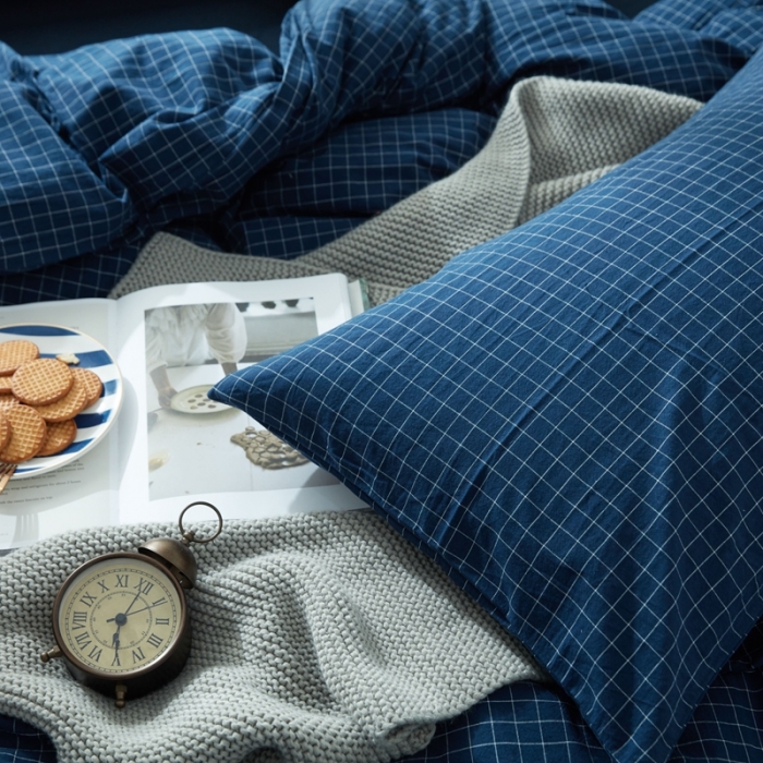 91家纺网 家纺一手货源 找家纺 安莱生活 2021新款全棉水洗棉套件 小蓝格