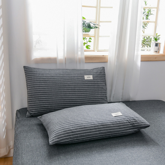 91家纺网 家纺一手货源 找家纺 恋人优选 2023新款全棉水洗棉单枕套一对 灰细条