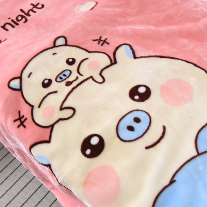 91家纺网 家纺一手货源 找家纺 凯轩毛毛毯毯子 2024新款双层儿童云毛毯毯子盖毛毯毯子毛毯毯子子 卡通猪-浅粉