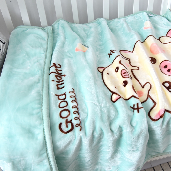 91家纺网 家纺一手货源 找家纺 凯轩毛毛毯毯子 2024新款双层儿童云毛毯毯子盖毛毯毯子毛毯毯子子 卡通猪-浅绿