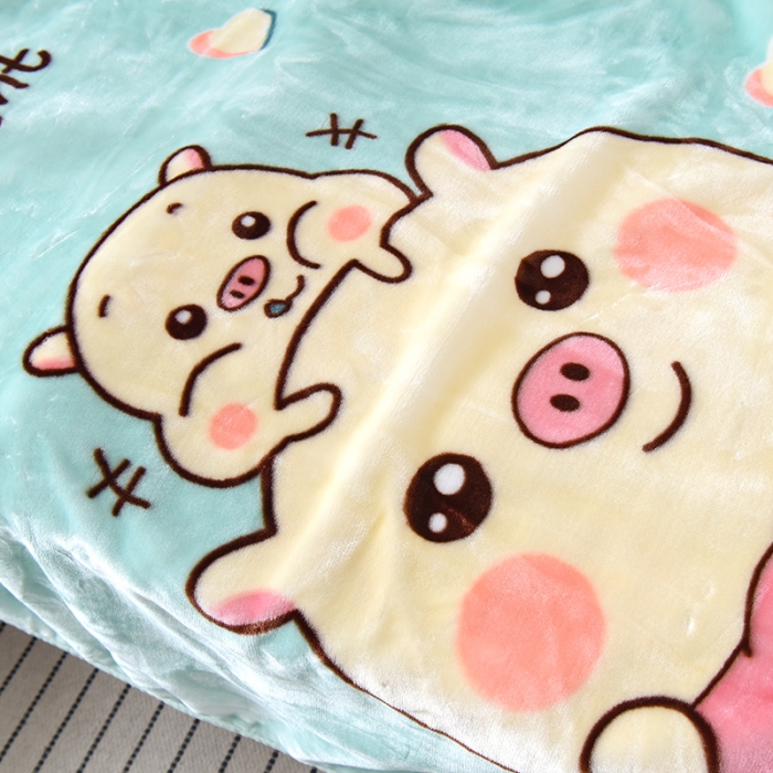 91家纺网 家纺一手货源 找家纺 凯轩毛毛毯毯子 2024新款双层儿童云毛毯毯子盖毛毯毯子毛毯毯子子 卡通猪-浅绿