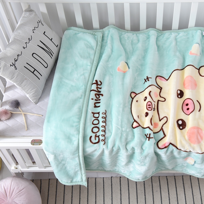 91家纺网 家纺一手货源 找家纺 凯轩毛毛毯毯子 2024新款双层儿童云毛毯毯子盖毛毯毯子毛毯毯子子 卡通猪-浅绿