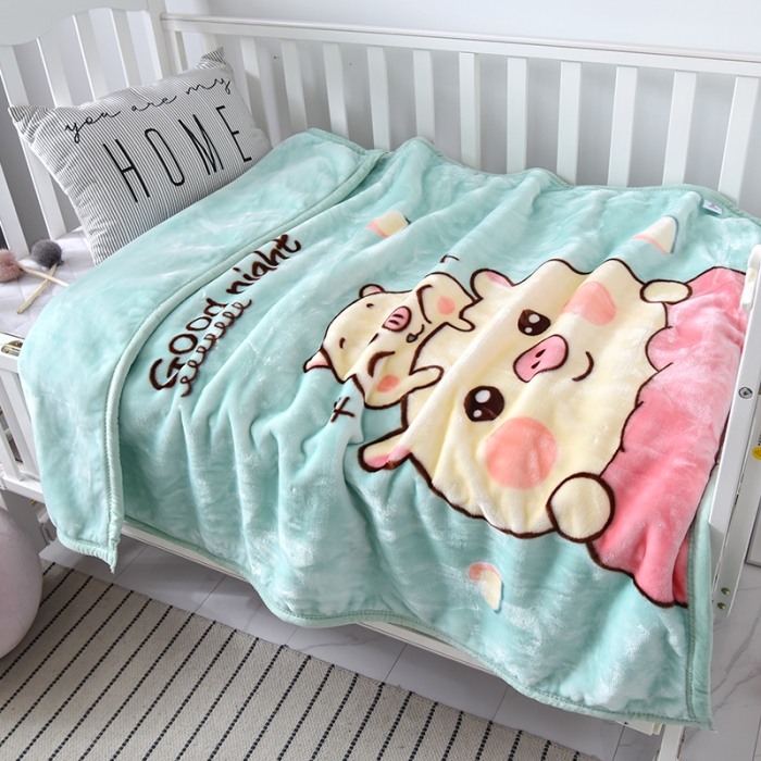 91家纺网 家纺一手货源 找家纺 凯轩毛毛毯毯子 2024新款双层儿童云毛毯毯子盖毛毯毯子毛毯毯子子 卡通猪-浅绿