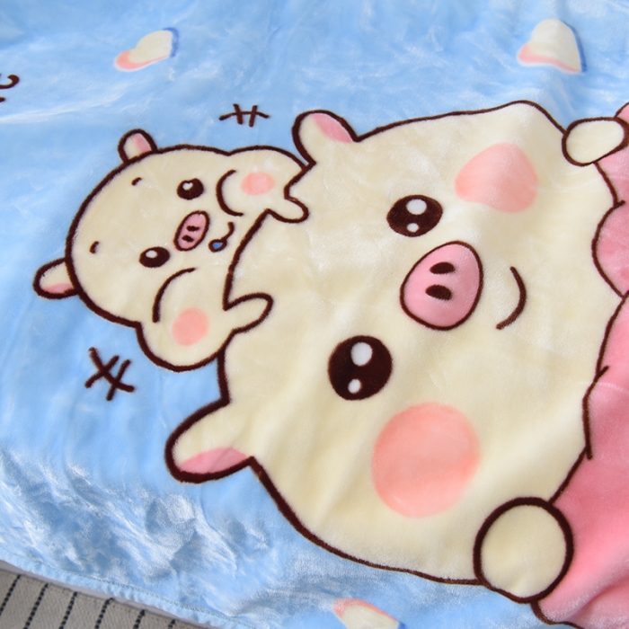 91家纺网 家纺一手货源 找家纺 凯轩毛毛毯毯子 2024新款双层儿童云毛毯毯子盖毛毯毯子毛毯毯子子 卡通猪-天蓝