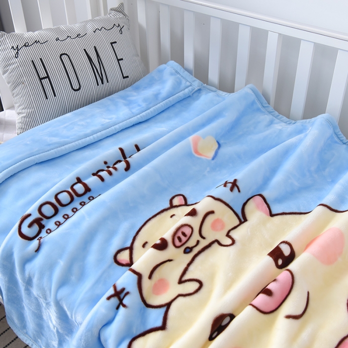 91家纺网 家纺一手货源 找家纺 凯轩毛毛毯毯子 2024新款双层儿童云毛毯毯子盖毛毯毯子毛毯毯子子 卡通猪-天蓝
