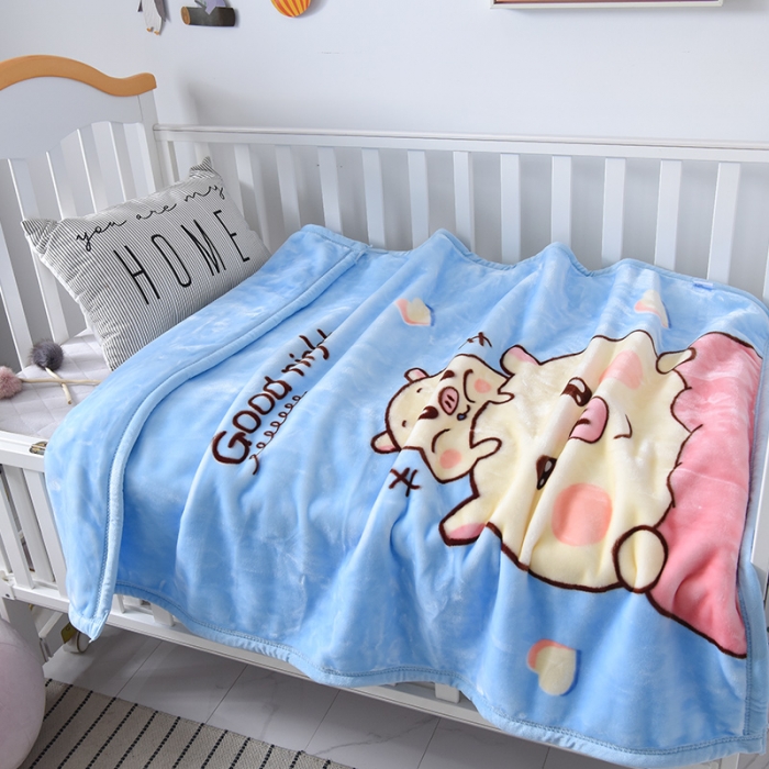 91家纺网 家纺一手货源 找家纺 凯轩毛毛毯毯子 2024新款双层儿童云毛毯毯子盖毛毯毯子毛毯毯子子 卡通猪-天蓝