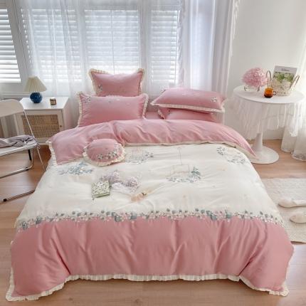 91家纺网 家纺一手货源 找家纺 馨蕊家居 2021新款秋冬新品100支全棉高定系列花海 元气粉