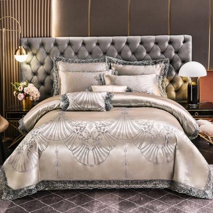 91家纺网 家纺一手货源 找家纺 提花大世界2023新款布拉诺蕾丝提花莫代尔四件套爱尚-富贵银