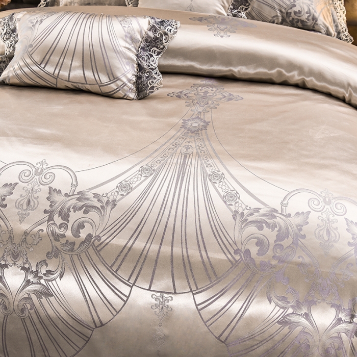 91家纺网 家纺一手货源 找家纺 提花大世界2023新款布拉诺蕾丝提花莫代尔四件套爱尚-富贵银