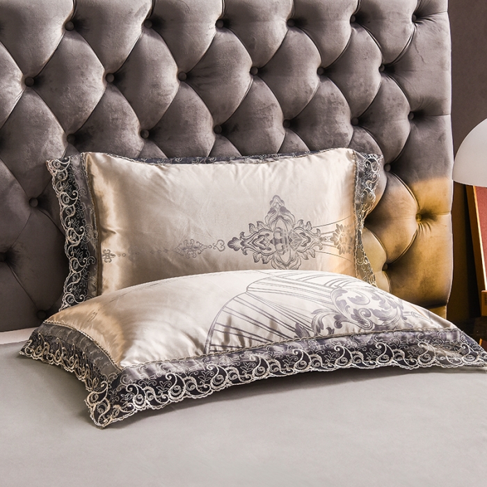 91家纺网 家纺一手货源 找家纺 提花大世界2023新款布拉诺蕾丝提花莫代尔四件套爱尚-富贵银