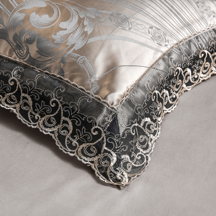 91家纺网 家纺一手货源 找家纺 提花大世界2023新款布拉诺蕾丝提花莫代尔四件套爱尚-富贵银