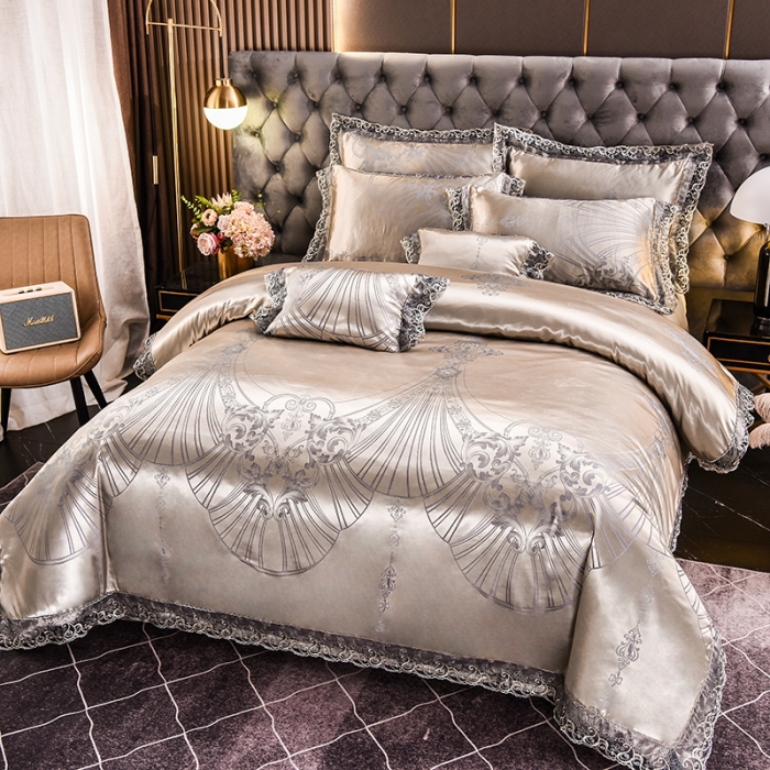 91家纺网 家纺一手货源 找家纺 提花大世界2023新款布拉诺蕾丝提花莫代尔四件套爱尚-富贵银