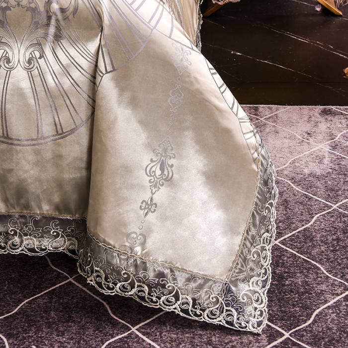 91家纺网 家纺一手货源 找家纺 提花大世界2023新款布拉诺蕾丝提花莫代尔四件套爱尚-富贵银