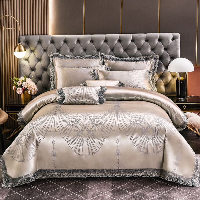 91家纺网 家纺一手货源 找家纺 提花大世界2023新款布拉诺蕾丝提花莫代尔四件套爱尚-富贵银