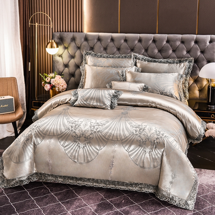 91家纺网 家纺一手货源 找家纺 提花大世界2023新款布拉诺蕾丝提花莫代尔四件套爱尚-富贵银