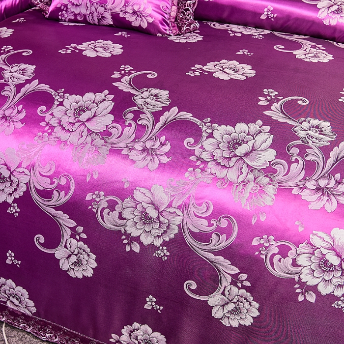 91家纺网 家纺一手货源 找家纺 提花大世界新款布拉诺蕾丝提花莫代尔四件套奥莱风采-米紫