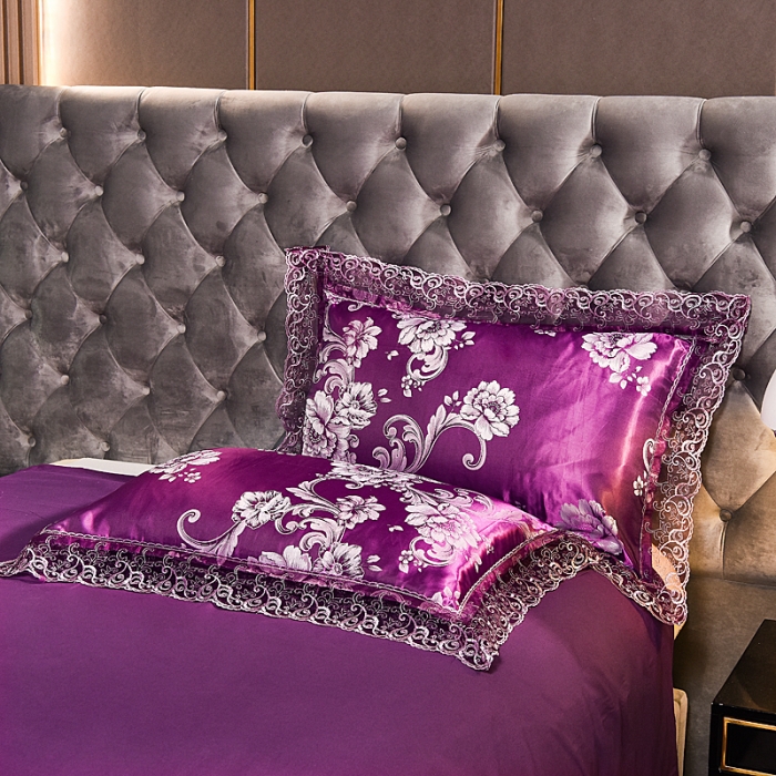 91家纺网 家纺一手货源 找家纺 提花大世界新款布拉诺蕾丝提花莫代尔四件套奥莱风采-米紫