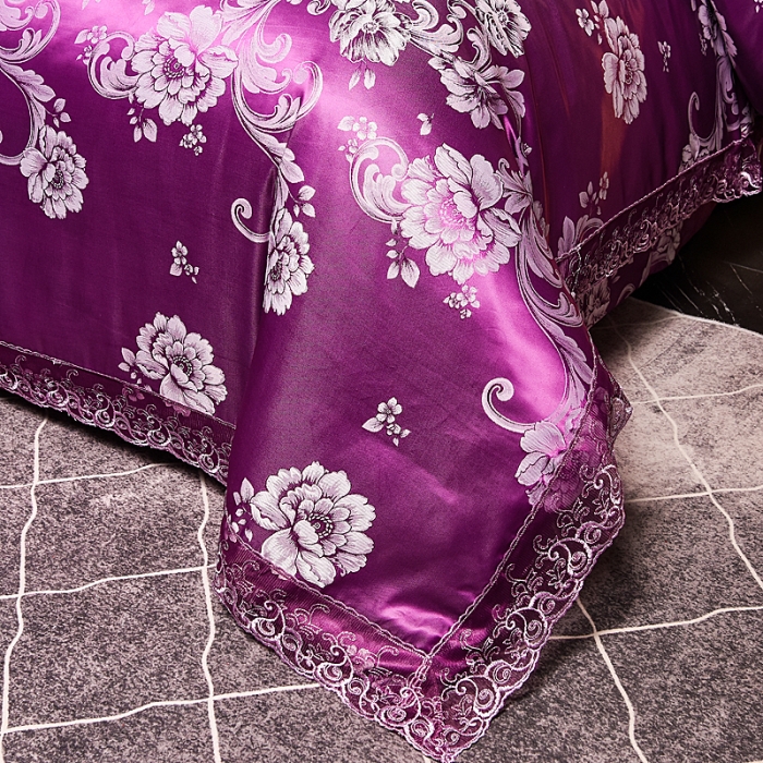 91家纺网 家纺一手货源 找家纺 提花大世界新款布拉诺蕾丝提花莫代尔四件套奥莱风采-米紫