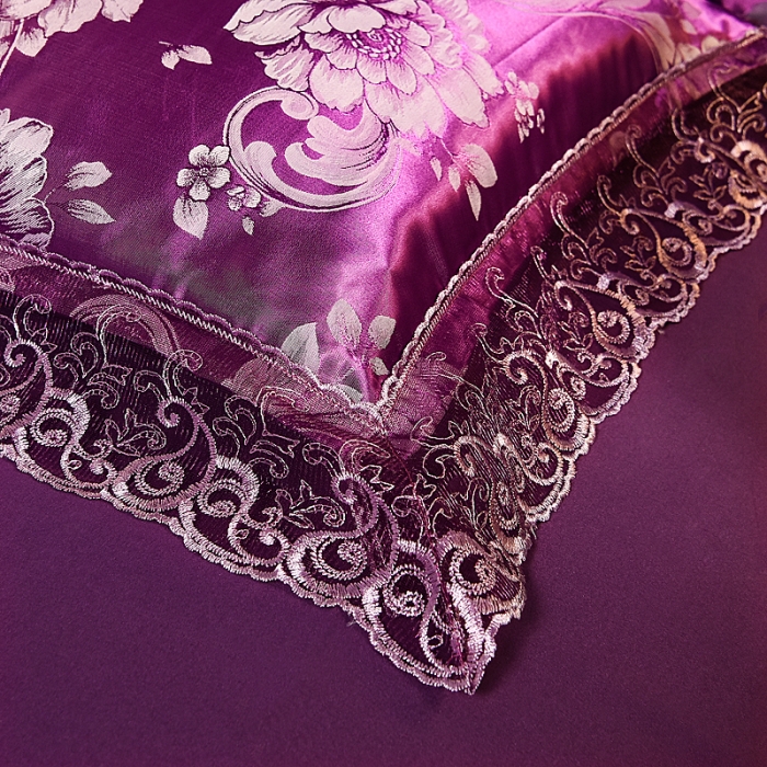 91家纺网 家纺一手货源 找家纺 提花大世界新款布拉诺蕾丝提花莫代尔四件套奥莱风采-米紫