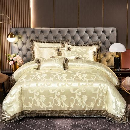 91家纺网 家纺一手货源 找家纺 新款布拉诺蕾丝提花莫代尔四件套典藏-米黄