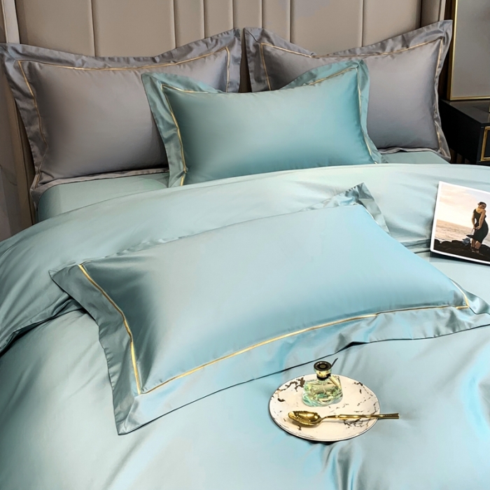 91家纺网 家纺一手货源 找家纺 榻尚家居2021新款长绒棉简约轻奢四件套 魅-湖水绿