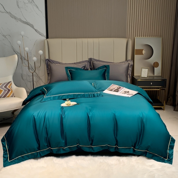 91家纺网 家纺一手货源 找家纺 榻尚家居2021新款长绒棉简约轻奢四件套 魅-孔雀蓝