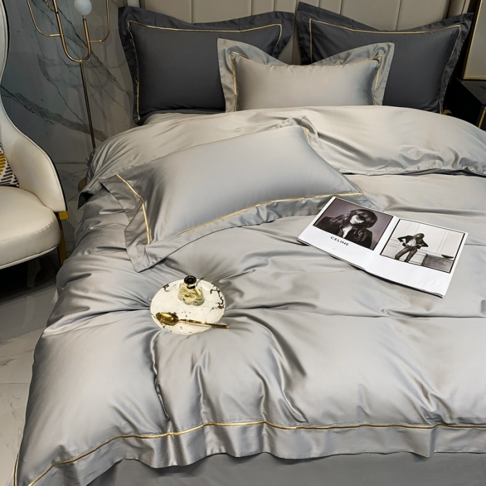 91家纺网 家纺一手货源 找家纺 榻尚家居2021新款长绒棉简约轻奢四件套 魅-浅银灰