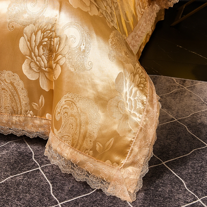 91家纺网 家纺一手货源 找家纺 提花大世界 新款布拉诺蕾丝提花莫代尔四件套花间飞舞-金驼