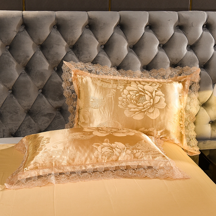 91家纺网 家纺一手货源 找家纺 提花大世界 新款布拉诺蕾丝提花莫代尔四件套花间飞舞-金驼