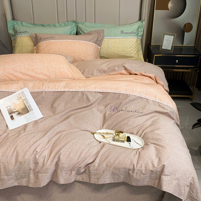 91家纺网 家纺一手货源 找家纺 榻尚家居新款80长绒棉贡缎磨毛小香风全棉加厚磨毛四件套 浅豆沙