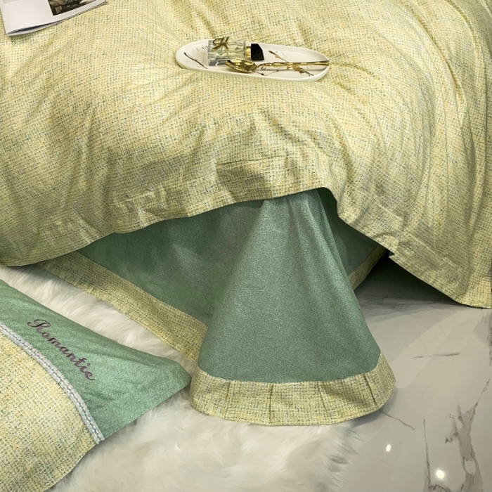 91家纺网 家纺一手货源 找家纺 榻尚家居新款80长绒棉贡缎磨毛小香风全棉加厚磨毛四件套 浅绿