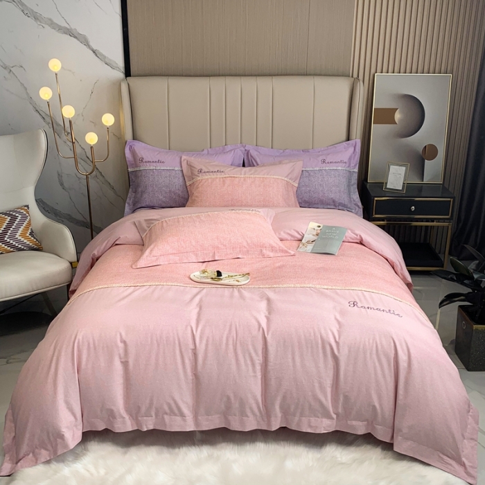 91家纺网 家纺一手货源 找家纺 榻尚家居新款80长绒棉贡缎磨毛小香风全棉加厚磨毛四件套 玉色