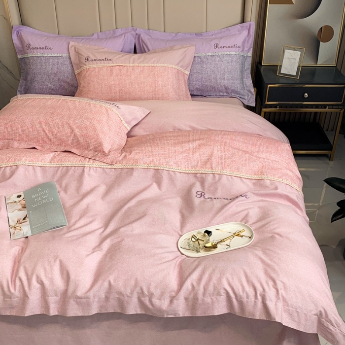 91家纺网 家纺一手货源 找家纺 榻尚家居新款80长绒棉贡缎磨毛小香风全棉加厚磨毛四件套 玉色