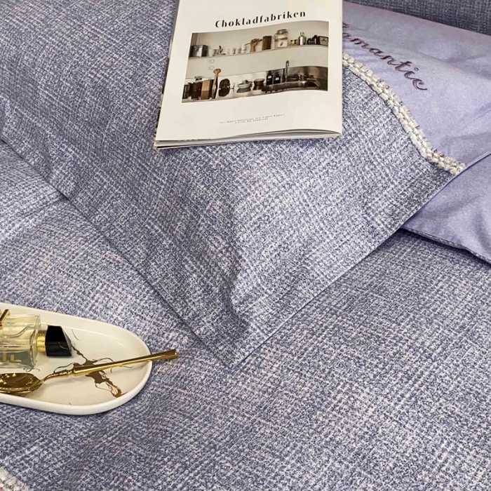 91家纺网 家纺一手货源 找家纺 榻尚家居新款80长绒棉贡缎磨毛小香风全棉加厚磨毛四件套 紫