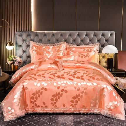 91家纺网 家纺一手货源 找家纺 新款布拉诺蕾丝提花莫代尔四件套金枝-桔色