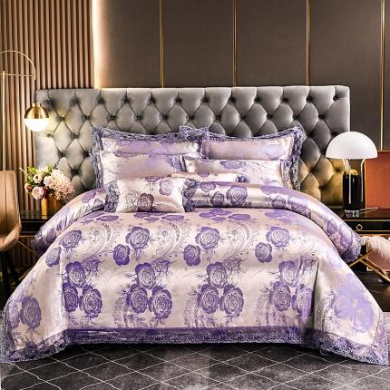 91家纺网 家纺一手货源 找家纺 提花大世界 新款布拉诺蕾丝提花莫代尔四件套浪漫满屋-栗金