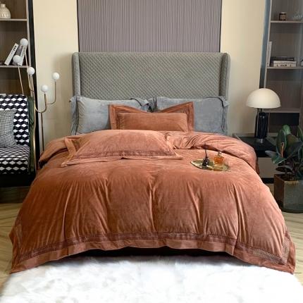 91家纺网 家纺一手货源 找家纺 （总）榻尚 2023新款婴儿绒牛奶绒纯色镂空高端绒四件套