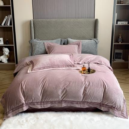 91家纺网 家纺一手货源 找家纺 （总）榻尚 2023新款婴儿绒牛奶绒纯色镂空高端绒四件套