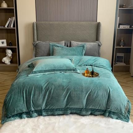 91家纺网 家纺一手货源 找家纺 （总）榻尚 2023新款婴儿绒牛奶绒纯色镂空高端绒四件套