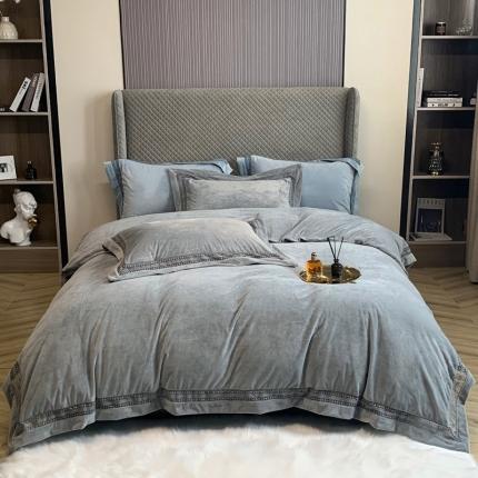 榻尚 2021新款婴儿绒牛奶绒纯色镂空高端绒四件套 银河灰