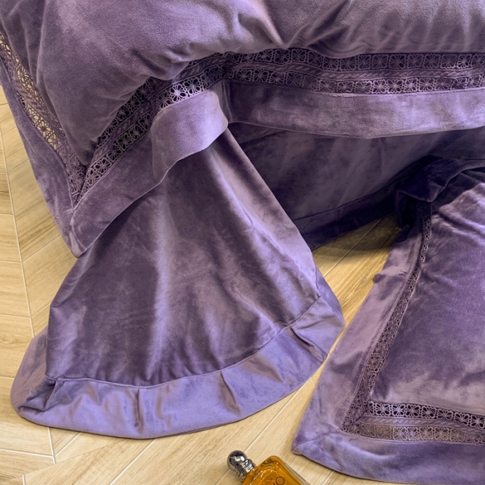 91家纺网 家纺一手货源 找家纺 榻尚 2023新款婴儿绒牛奶绒纯色镂空高端绒四件套 气质紫