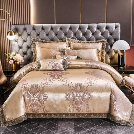 91家纺网 家纺一手货源 找家纺 提花大世界新款布拉诺蕾丝提花莫代尔四件套圣弗利亚A-深豆沙