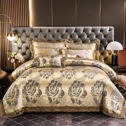 91家纺网 家纺一手货源 找家纺 提花大世界 新款布拉诺蕾丝提花莫代尔四件套紫韵花开-金属灰