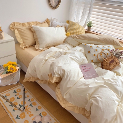 91家纺网 家纺一手货源 找家纺 （总）三朵 2021新款13372全棉韩版双拼四件套