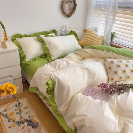 91家纺网 家纺一手货源 找家纺 （总）三朵 2021新款13372全棉韩版双拼四件套