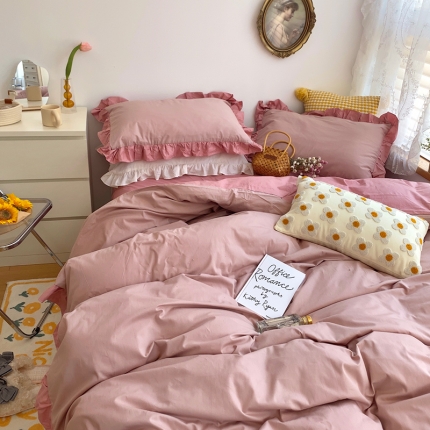 91家纺网 家纺一手货源 找家纺 （总）三朵 2021新款13372全棉韩版双拼四件套